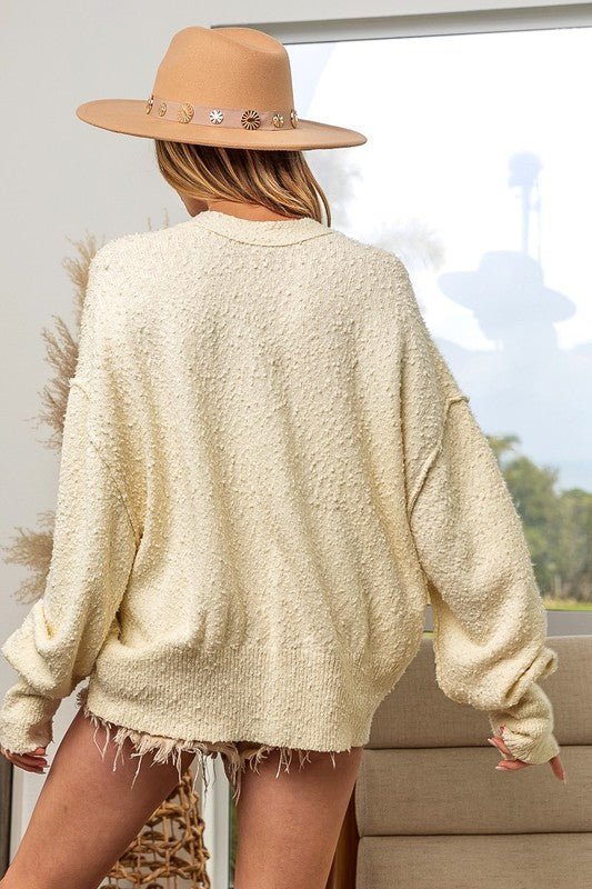 BiBi - Button Up Dropped Shoulder Cardigan in Cream