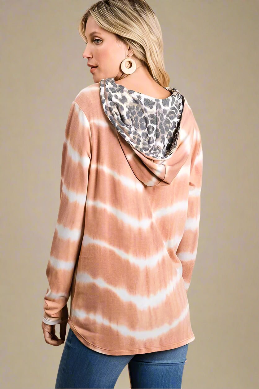 BiBi - Clay Tie Dye Hoodie with Leopard Print Lining
