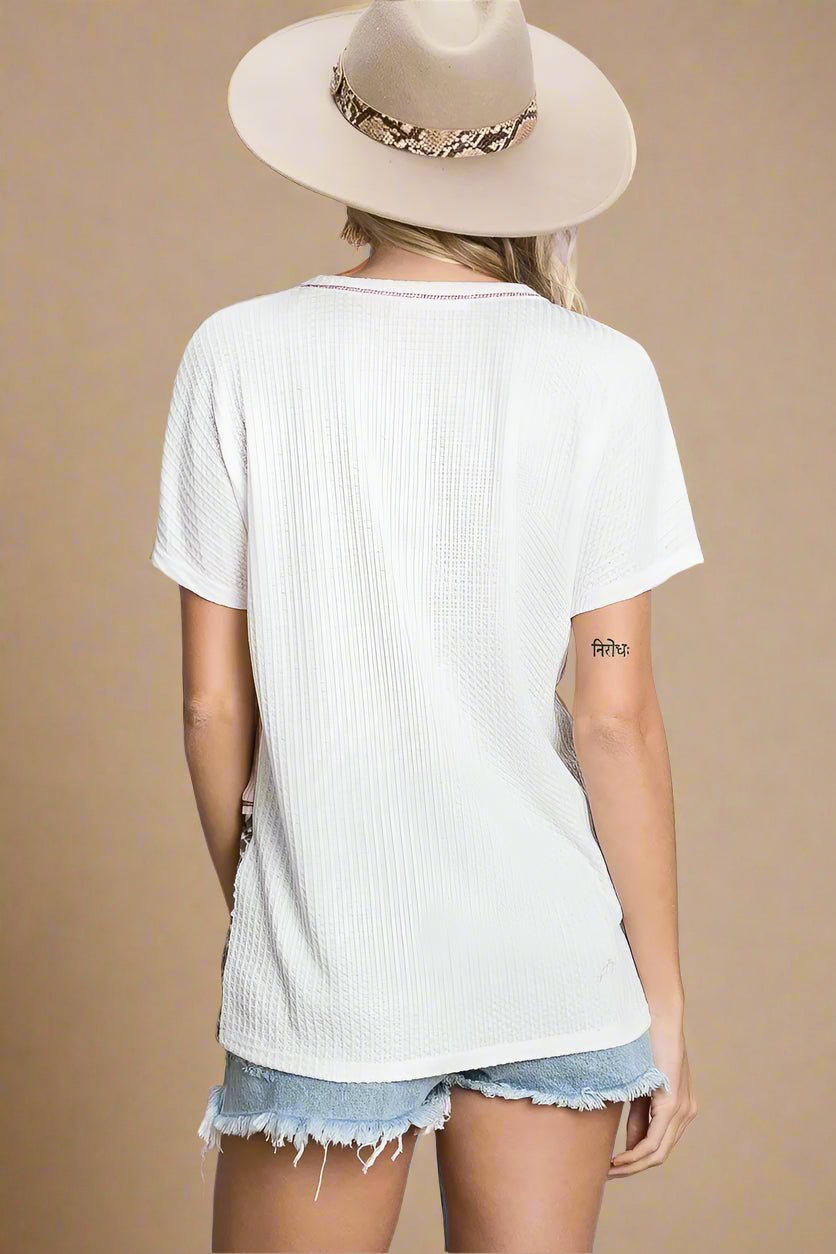 BiBi - Colorblock Leopard Print Top in White & Pink