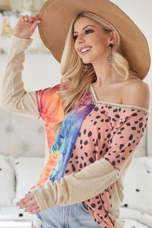 BiBi - Colorblock Tie - Dye & Leopard Pullover – Rainbow & Blush