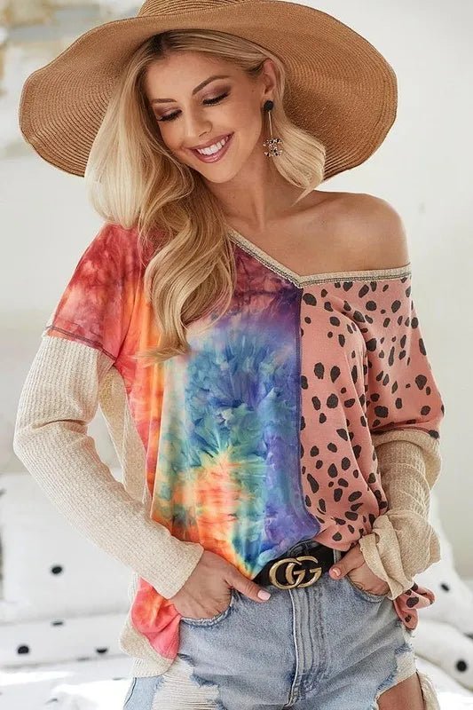 BiBi - Colorblock Tie - Dye & Leopard Pullover – Rainbow & Blush