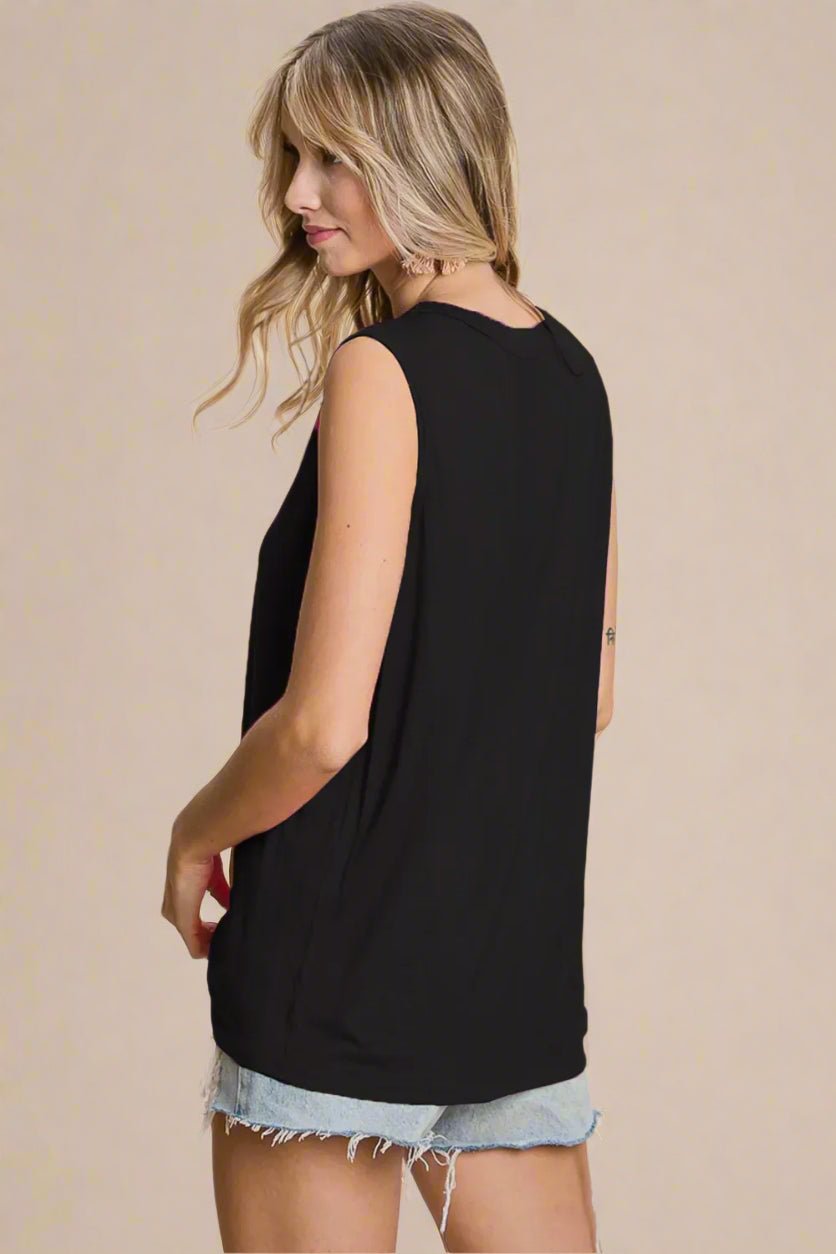 BiBi - Cutout Sleeveless Knit Tank in Black
