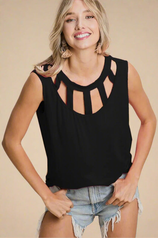 BiBi - Cutout Sleeveless Knit Tank in Black