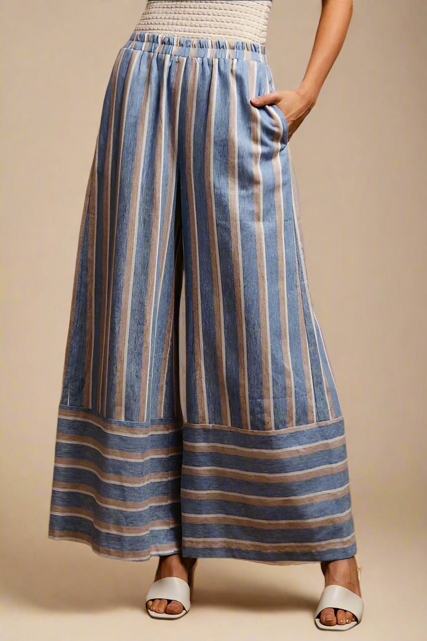 BiBi - Denim Blue Striped Wide Leg Pants