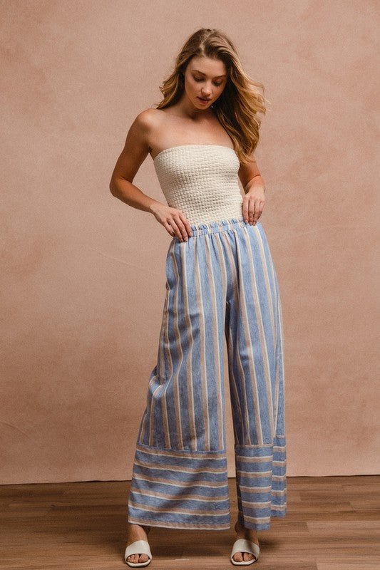 BiBi - Denim Blue Striped Wide Leg Pants