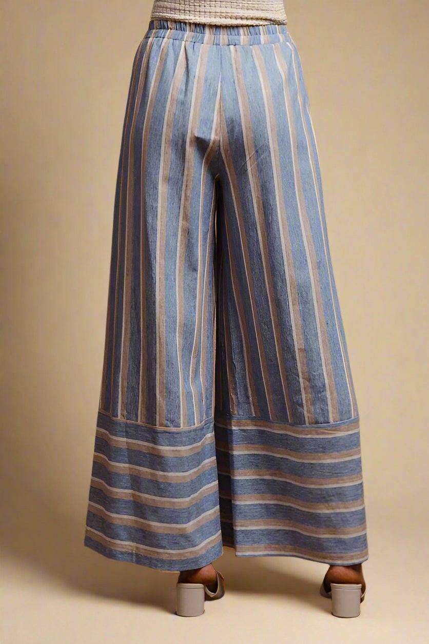 BiBi - Denim Blue Striped Wide Leg Pants