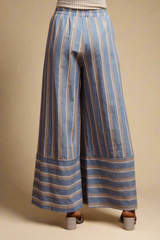 BiBi - Denim Blue Striped Wide Leg Pants