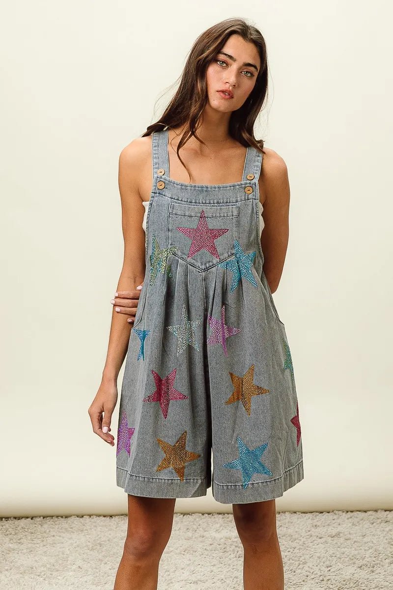 BiBi - Denim Rainbow Star Overall Romper