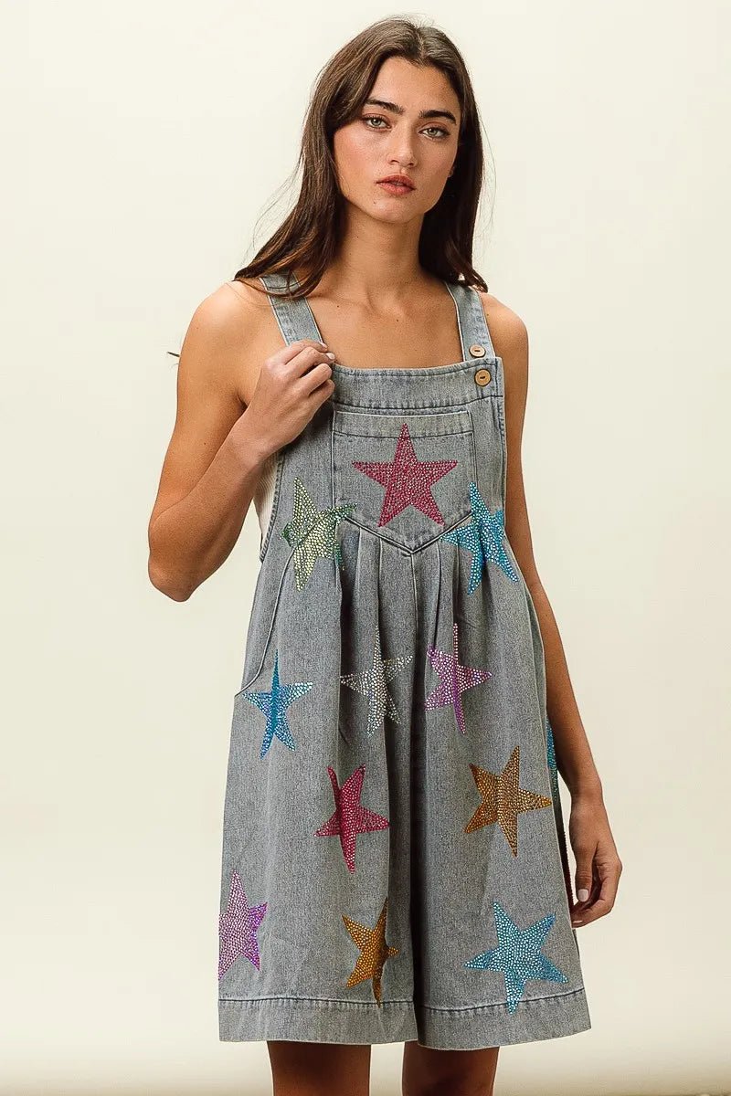 BiBi - Denim Rainbow Star Overall Romper