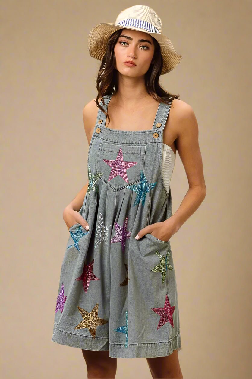 BiBi - Denim Rainbow Star Overall Romper