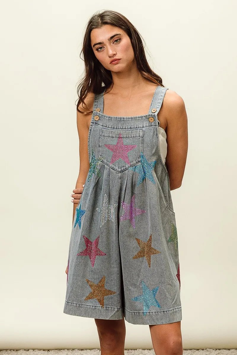 BiBi - Denim Rainbow Star Overall Romper