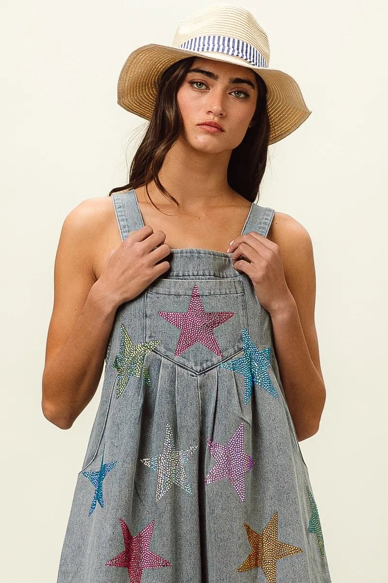 BiBi - Denim Rainbow Star Overall Romper