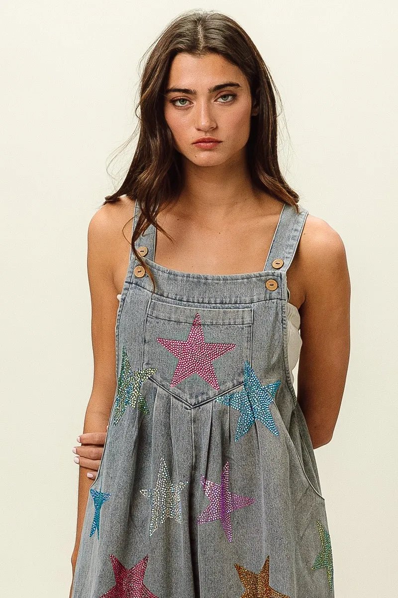 BiBi - Denim Rainbow Star Overall Romper