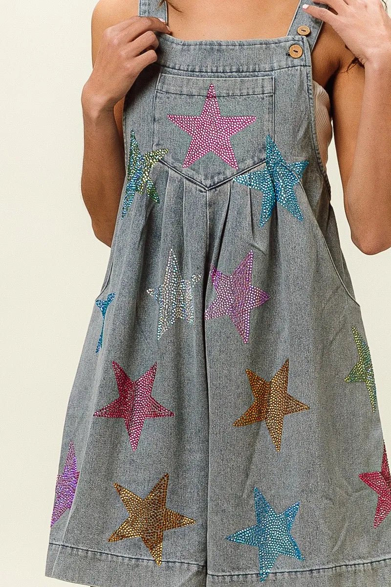 BiBi - Denim Rainbow Star Overall Romper