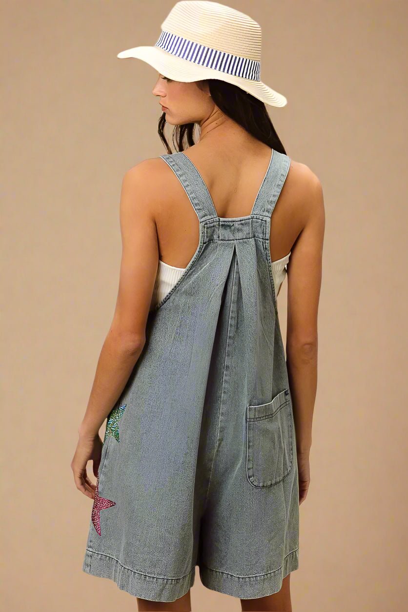 BiBi - Denim Rainbow Star Overall Romper