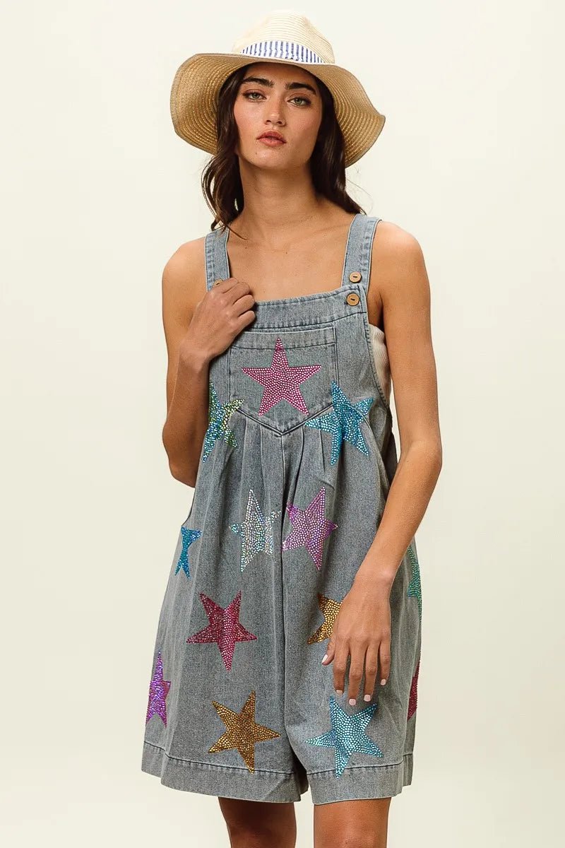 BiBi - Denim Rainbow Star Overall Romper