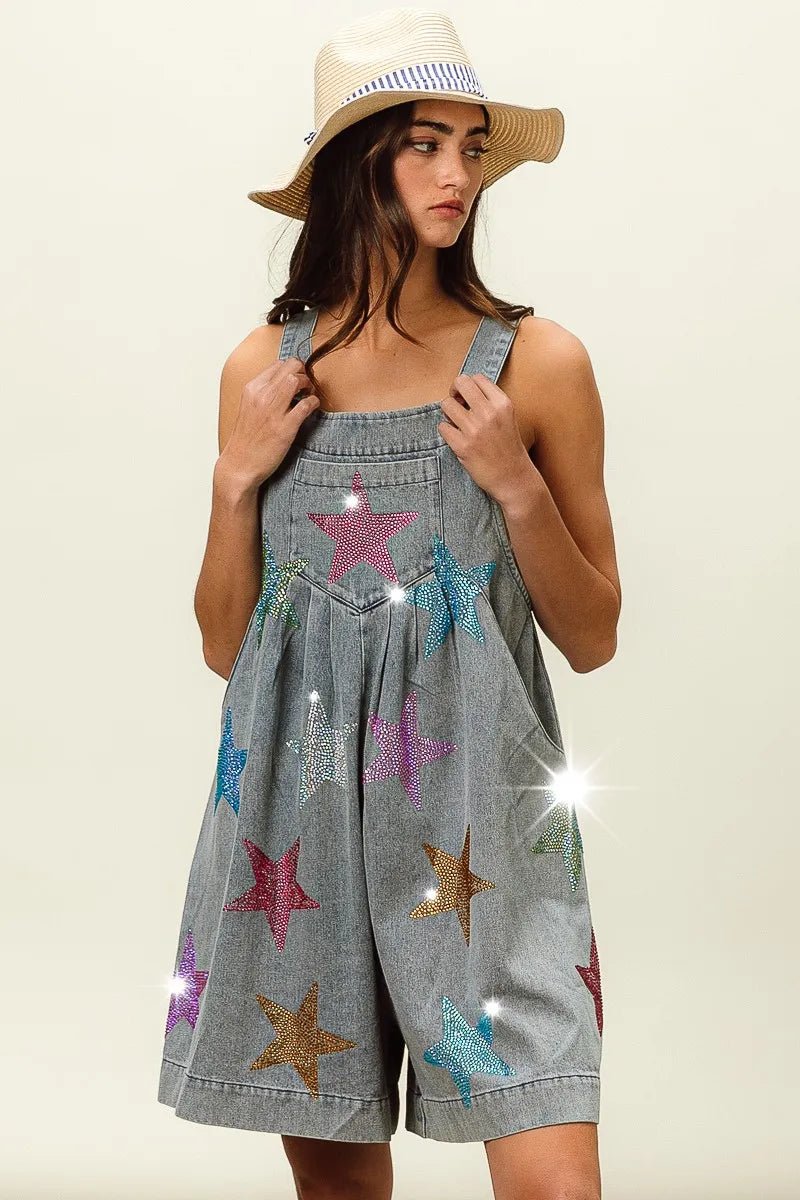 BiBi - Denim Rainbow Star Overall Romper