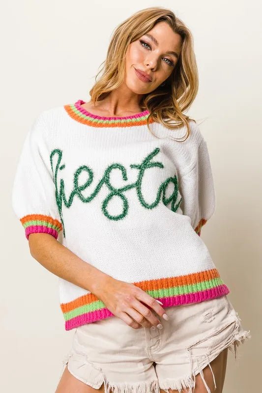 BiBi - Fiesta Knit Sweater in White Multi