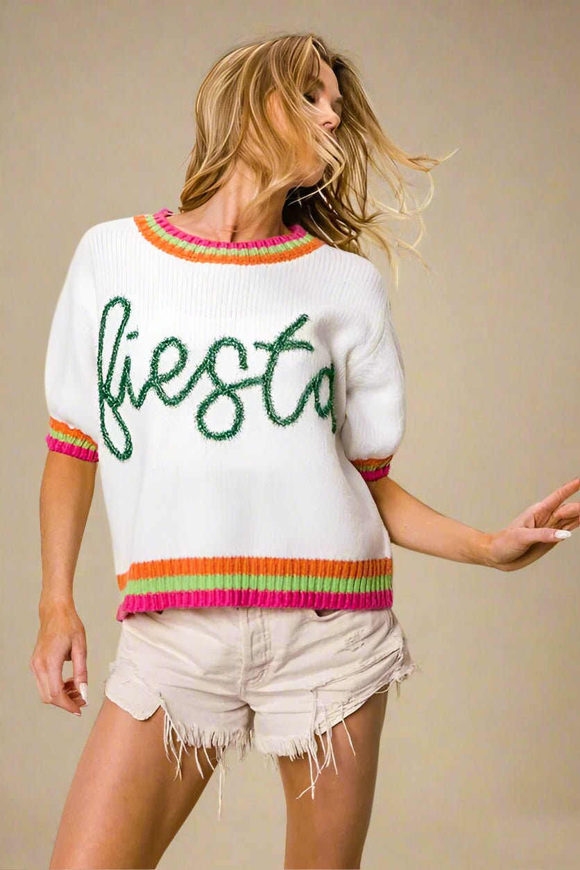 BiBi - Fiesta Knit Sweater in White Multi
