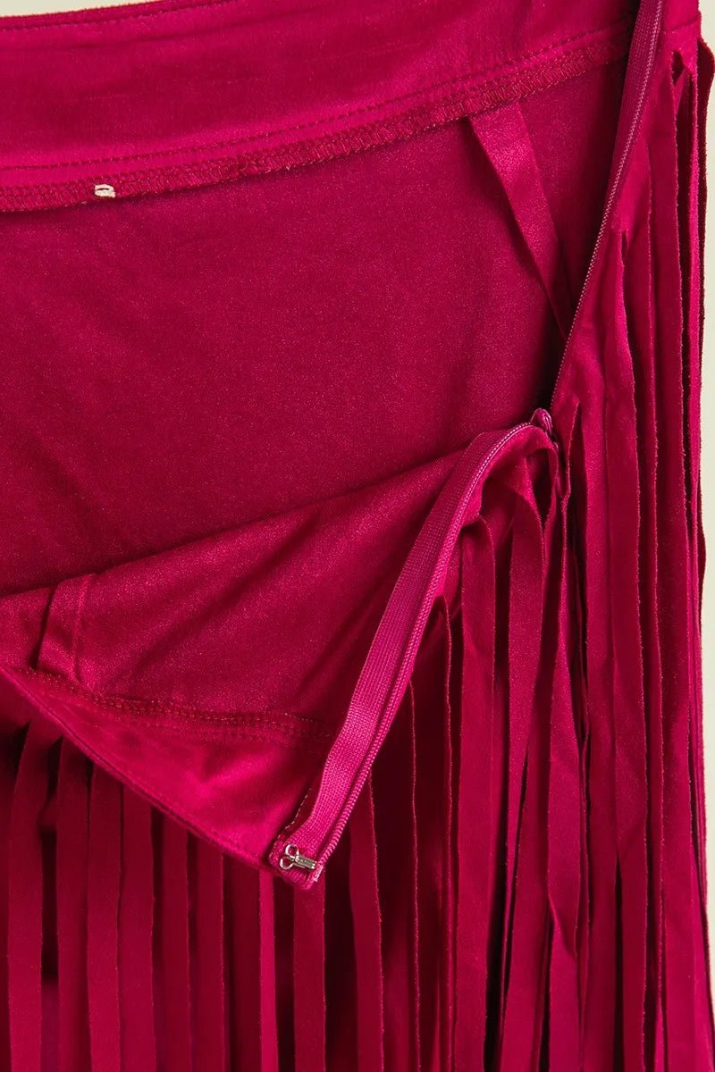 BiBi - Fringe Vegan Suede Mini Skirt in Hot Pink