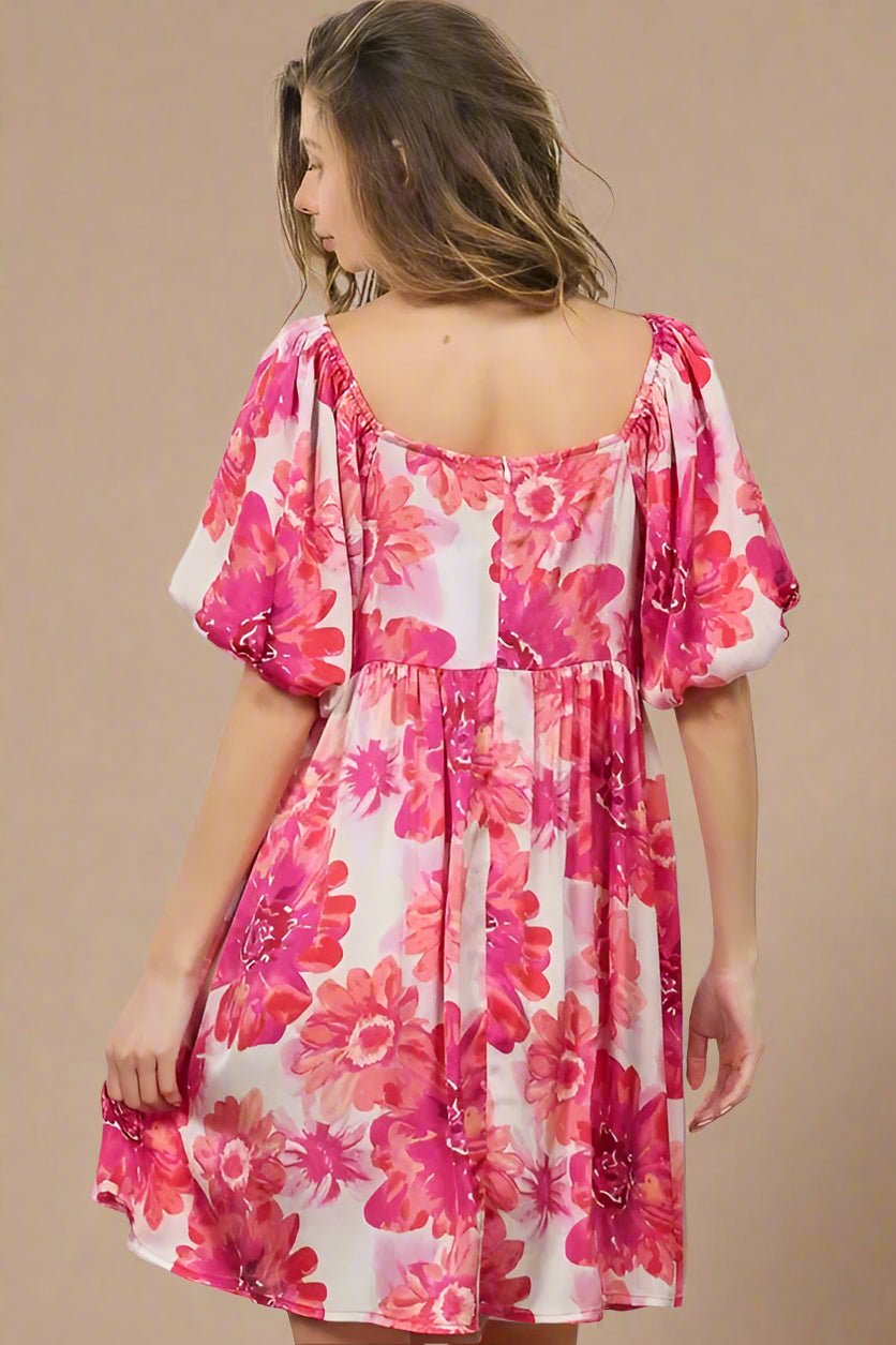 BiBi - Fuchsia Floral Breeze Mini Dress