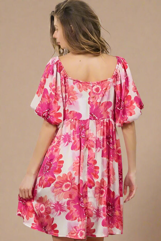 BiBi - Fuchsia Floral Breeze Mini Dress