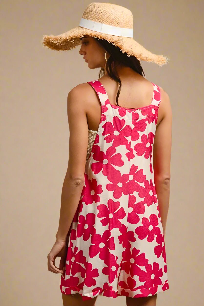 BiBi - Fuchsia & White Floral Print Overall Romper