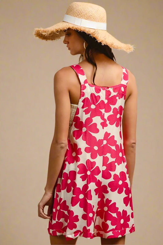 BiBi - Fuchsia & White Floral Print Overall Romper