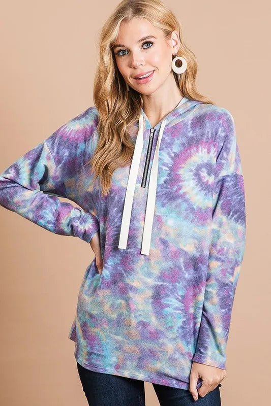 BiBi - Half - Zip Hoodie – Purple Tie - Dye Swirl