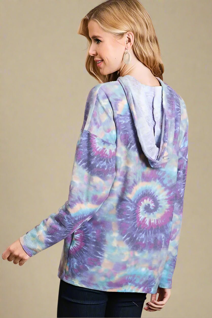 BiBi - Half - Zip Hoodie – Purple Tie - Dye Swirl