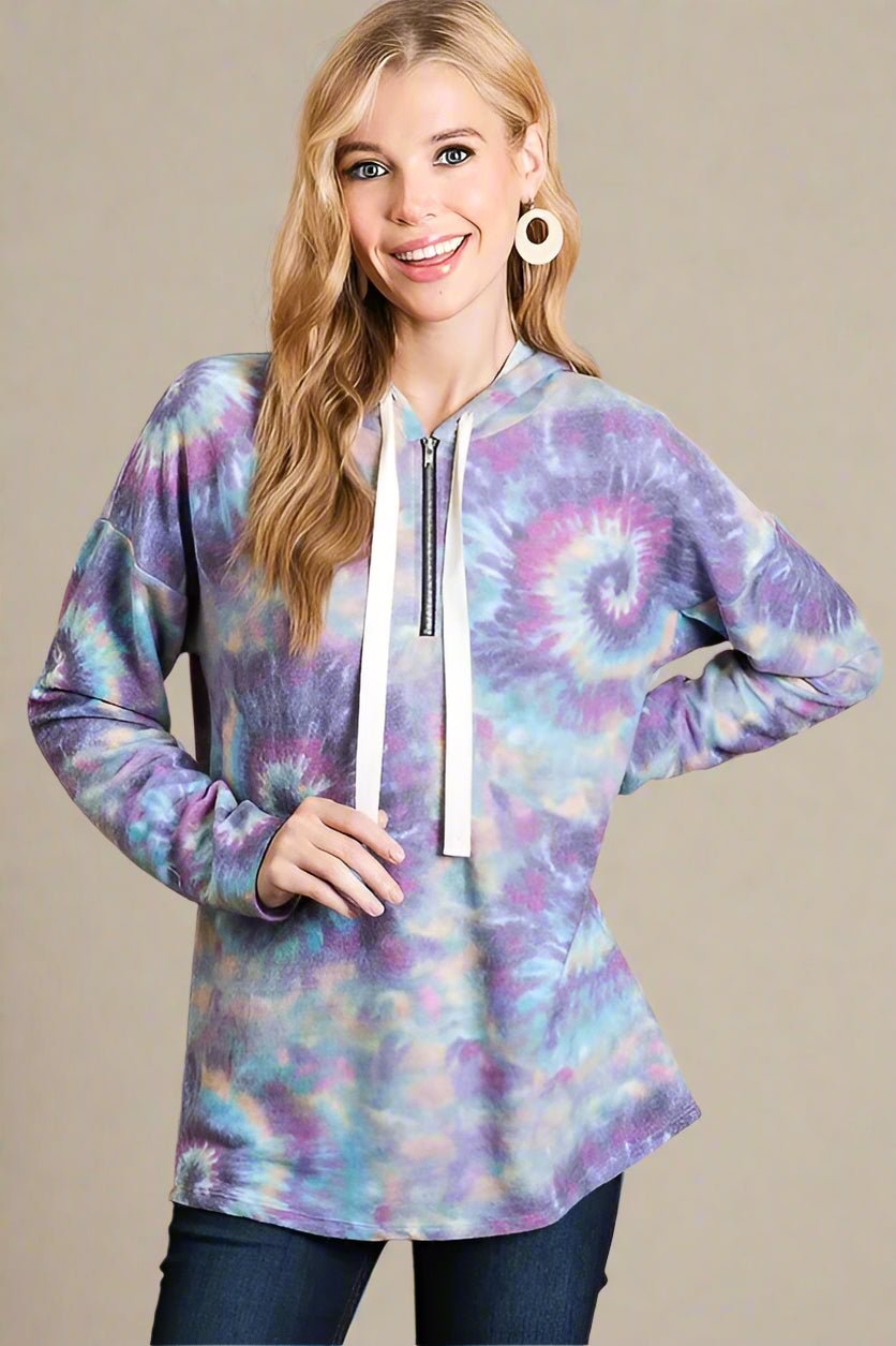 BiBi - Half - Zip Hoodie – Purple Tie - Dye Swirl