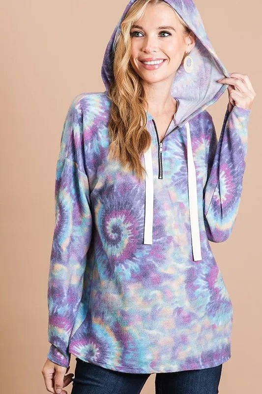 BiBi - Half - Zip Hoodie – Purple Tie - Dye Swirl