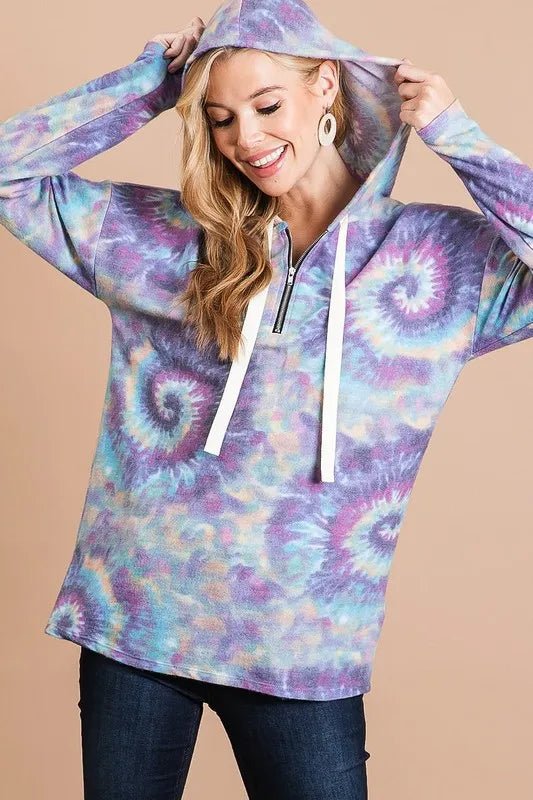 BiBi - Half - Zip Hoodie – Purple Tie - Dye Swirl
