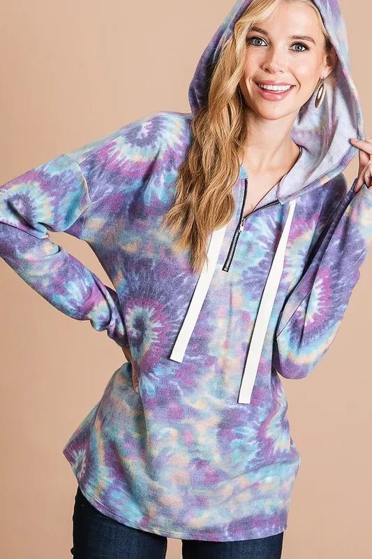 BiBi - Half - Zip Hoodie – Purple Tie - Dye Swirl