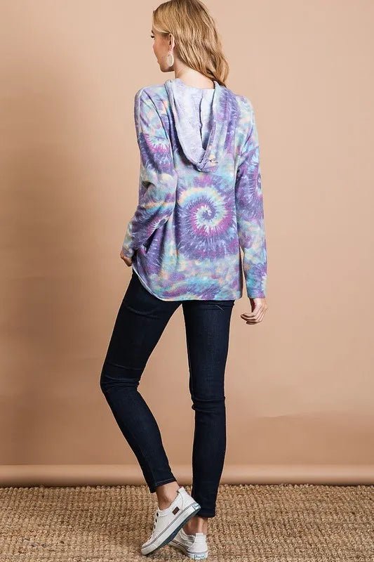 BiBi - Half - Zip Hoodie – Purple Tie - Dye Swirl