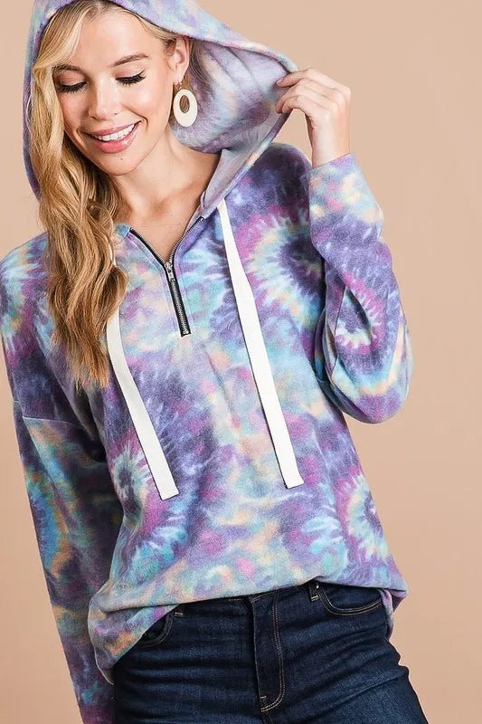 BiBi - Half - Zip Hoodie – Purple Tie - Dye Swirl