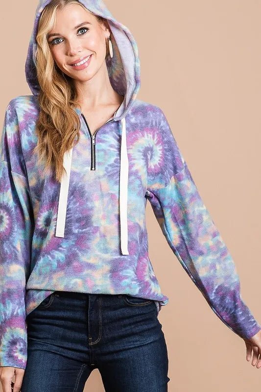 BiBi - Half - Zip Hoodie – Purple Tie - Dye Swirl