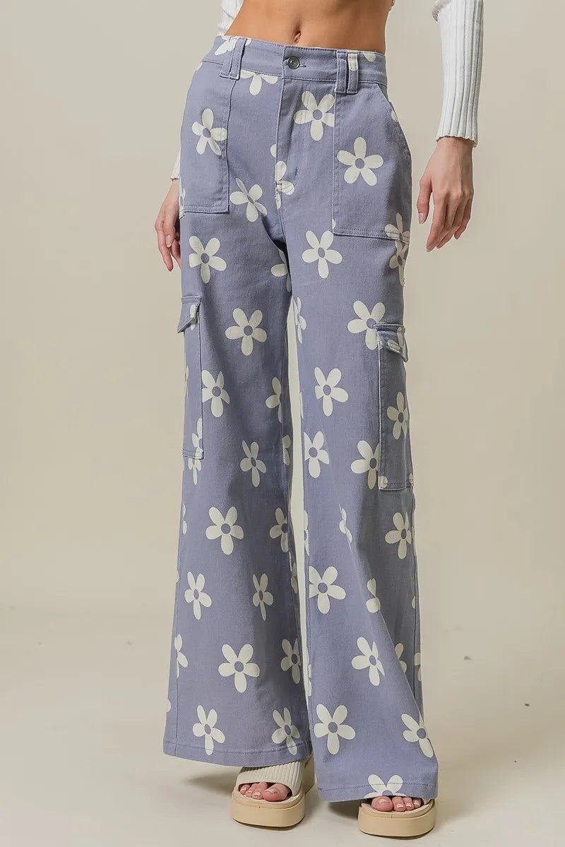BiBi - Lavender Daisy Print Cargo Jeans