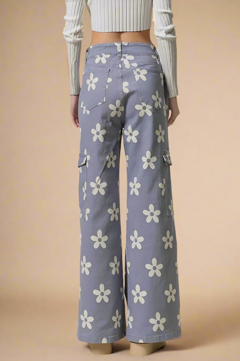 BiBi - Lavender Daisy Print Cargo Jeans