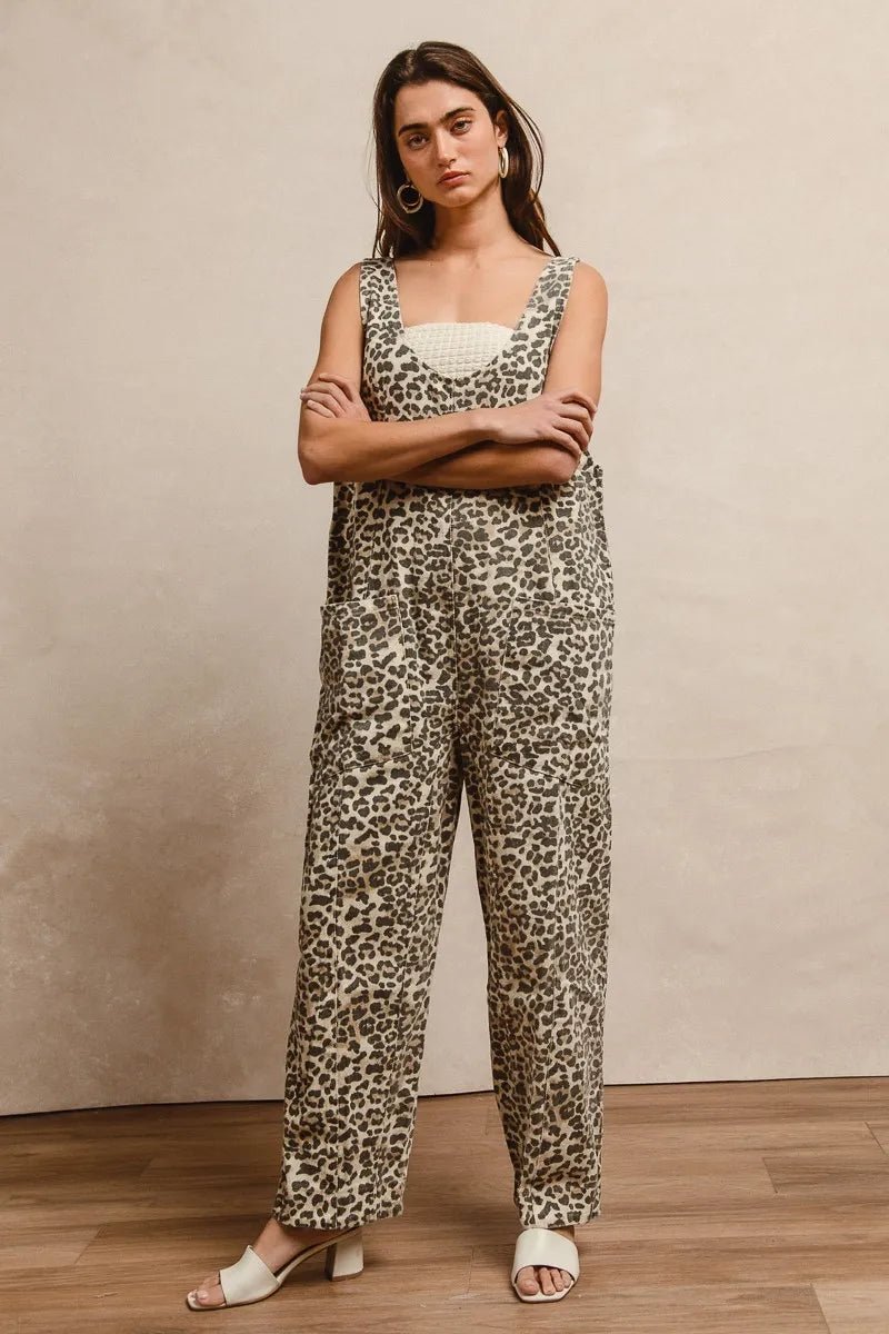 BiBi - Leopard Print Sleeveless Wide Leg Jumpsuit