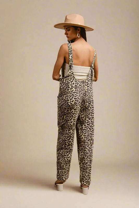 BiBi - Leopard Print Sleeveless Wide Leg Jumpsuit