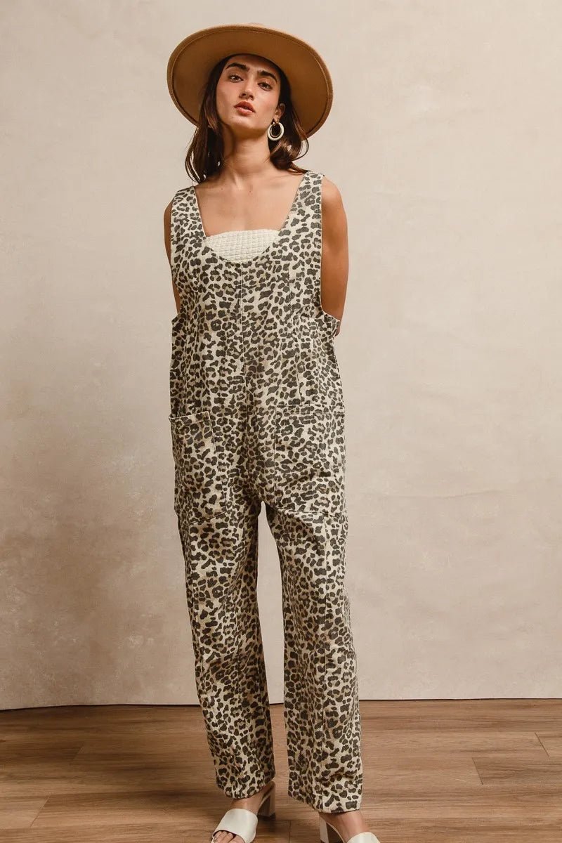 BiBi - Leopard Print Sleeveless Wide Leg Jumpsuit