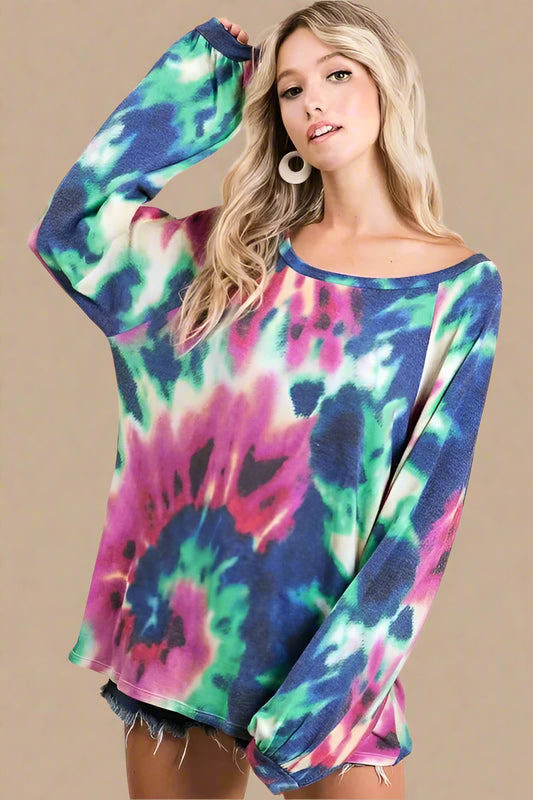BiBi - Multicolor Tie - Dye Long Sleeve Oversized Top