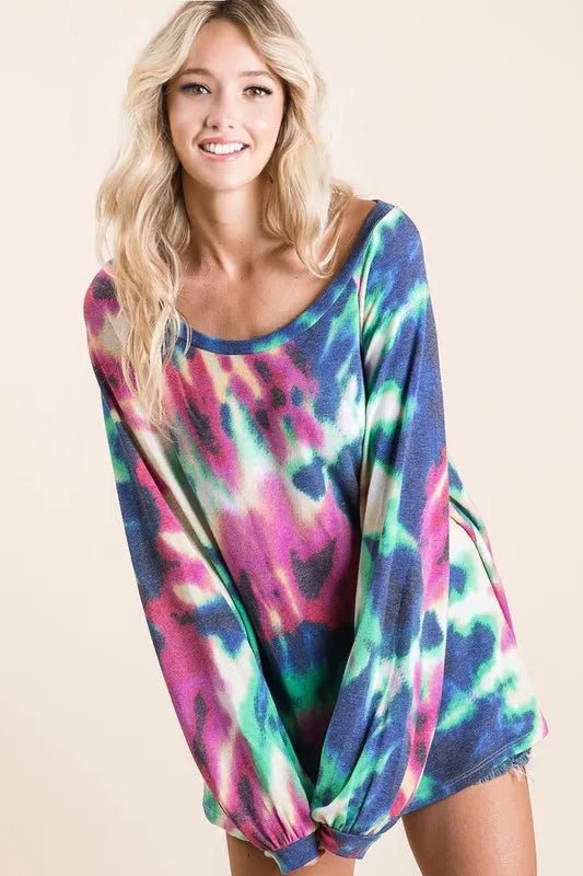 BiBi - Multicolor Tie - Dye Long Sleeve Oversized Top