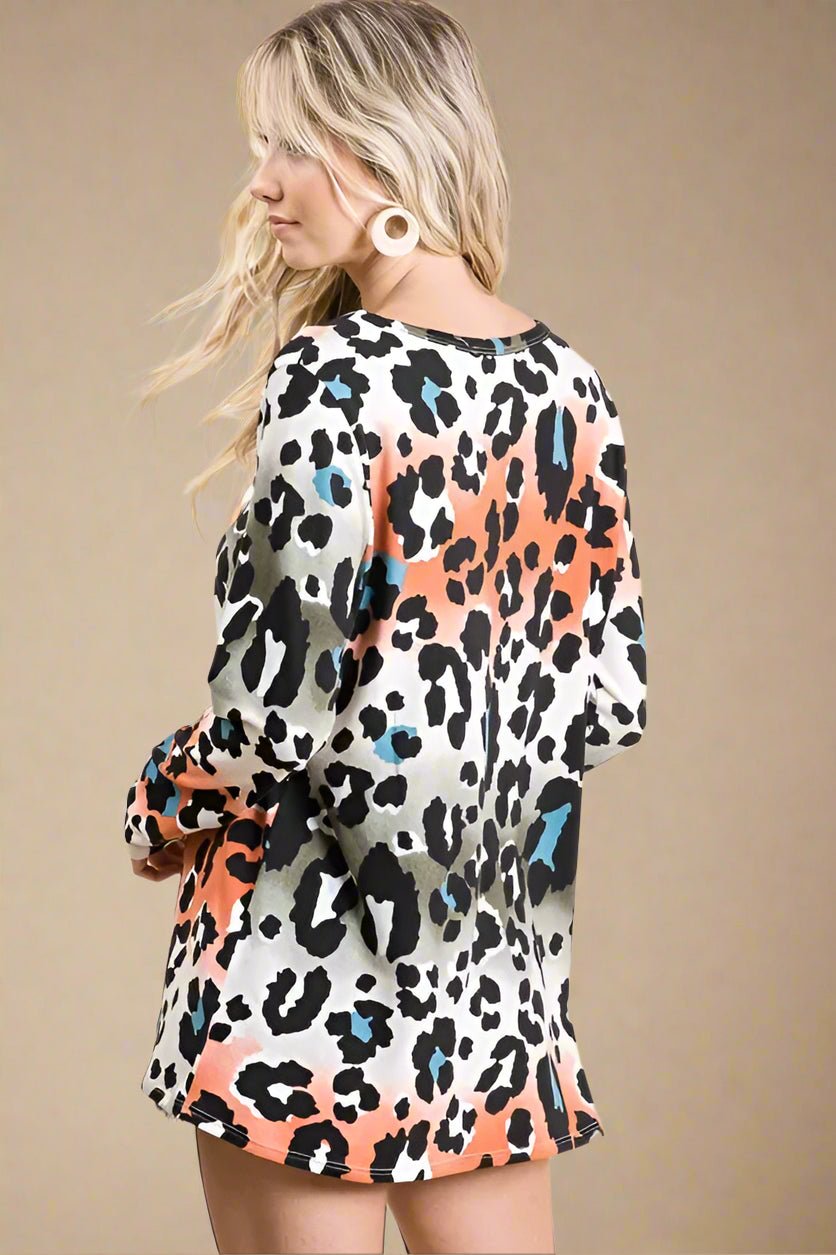 BiBi - Olive & Rust Ombre Leopard Long Sleeve Top