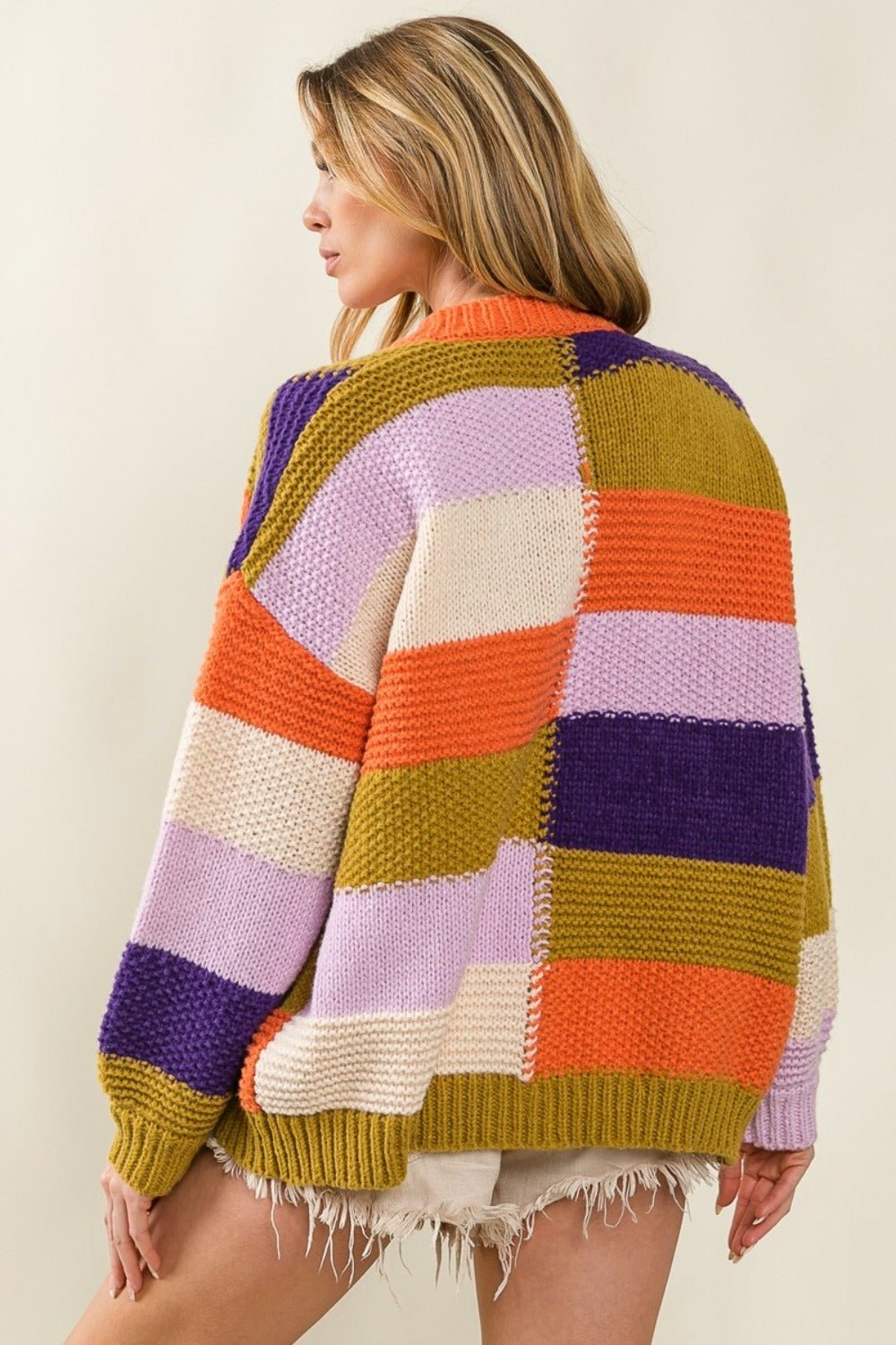 BiBi - Orange Combo Color Block Cardigan