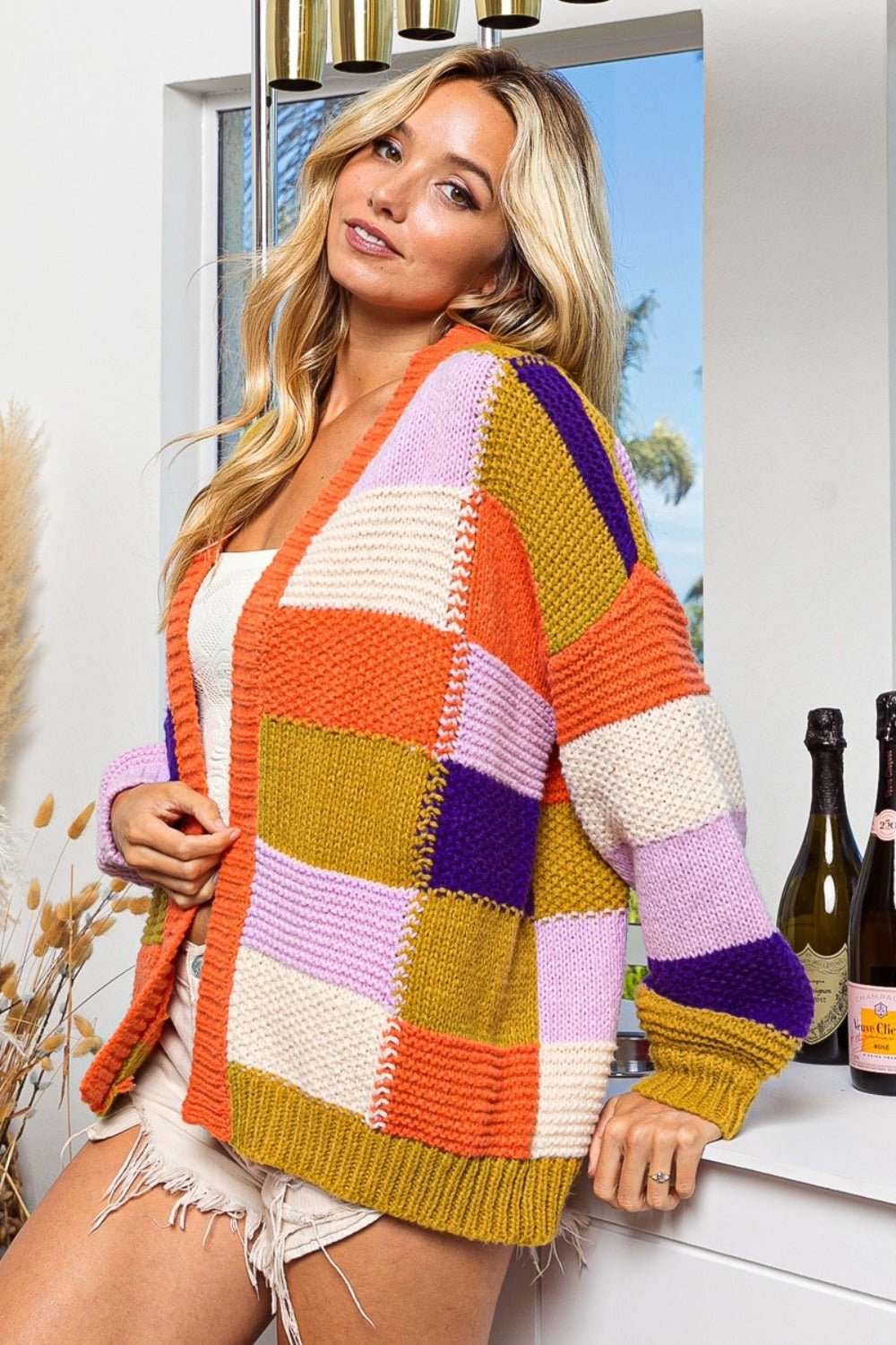 BiBi - Orange Combo Color Block Cardigan