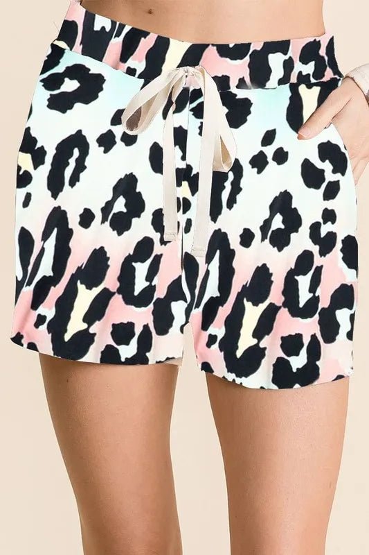 BiBi - Pastel Ombre Leopard Drawstring Shorts