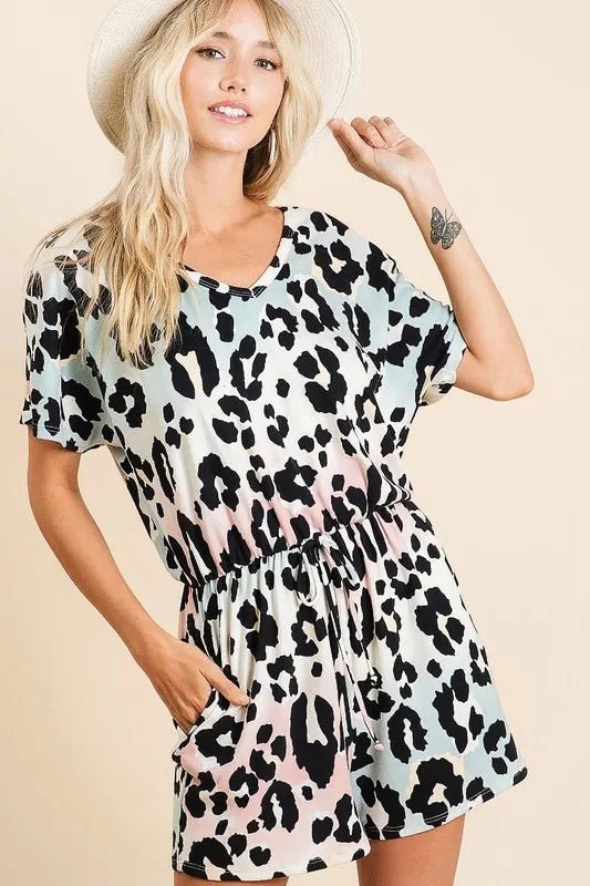 BiBi - Pastel Ombre Leopard Print V - Neck Romper