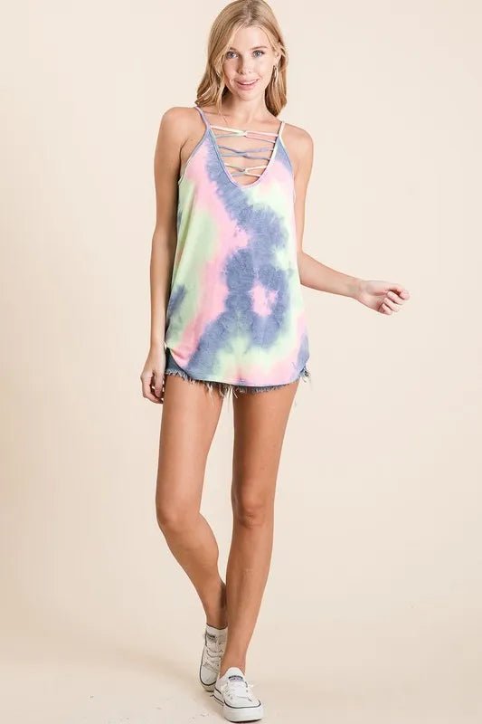 BiBi - Pastel Tie - Dye Crisscross Strap Tank Top